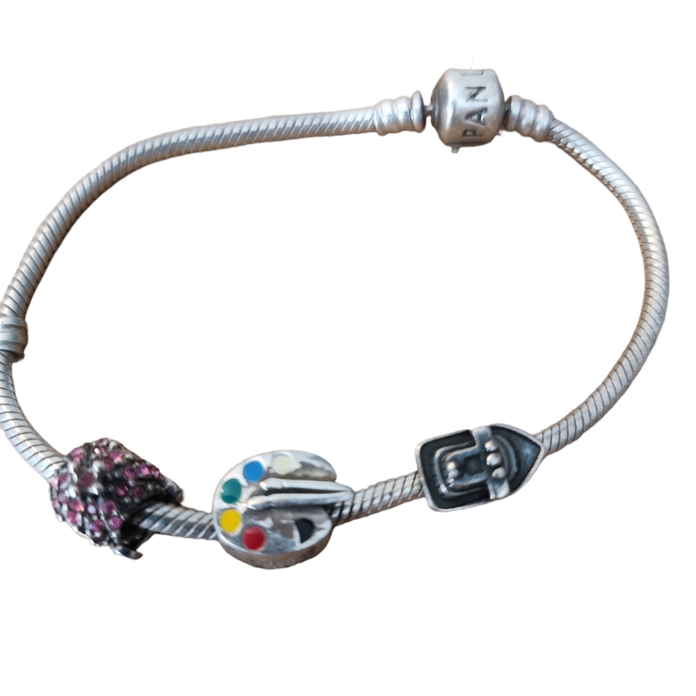 Pandora silver 925 bracelet, with three charms